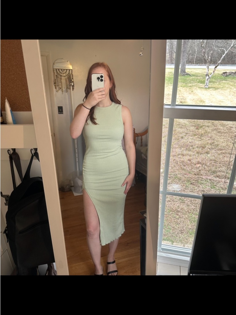 Aritzia Light Mint Ribbed Midi Dress with High Slit